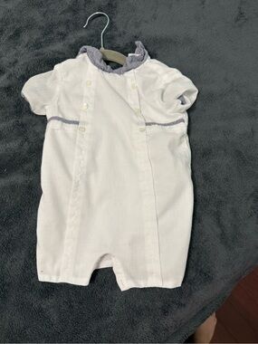Janie and Jack White Baby One-Piece with Navy Trim